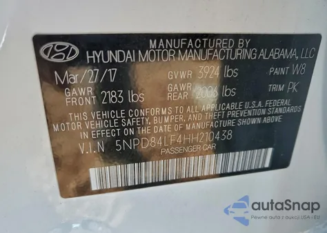 2017 Hyundai Elantra Se z USA, uszkodzony, nr VIN 5NPD84LF4HH210438